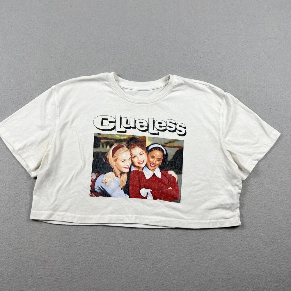 Forever 21 Clueless Graphic Crop Top Womens L White 90s Movie Y2K Aesthetic Tee